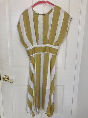 Oodji yellow and white striped dress